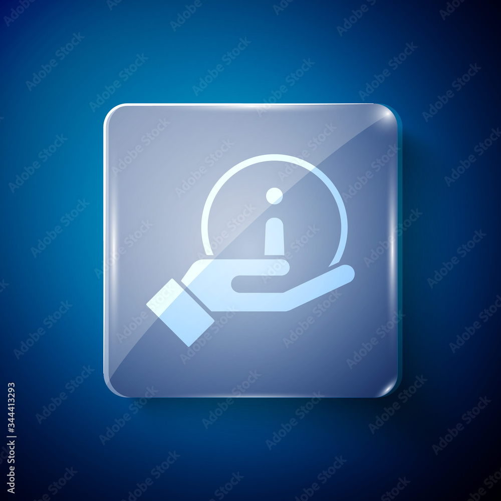 White Information icon isolated on blue background. Square glass panels. Vector Illustration White Information icon isolated on blue background. Square glass panels. Vector Illustration