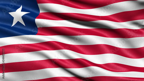3D illustration of the flag of Liberia waving in the wind.