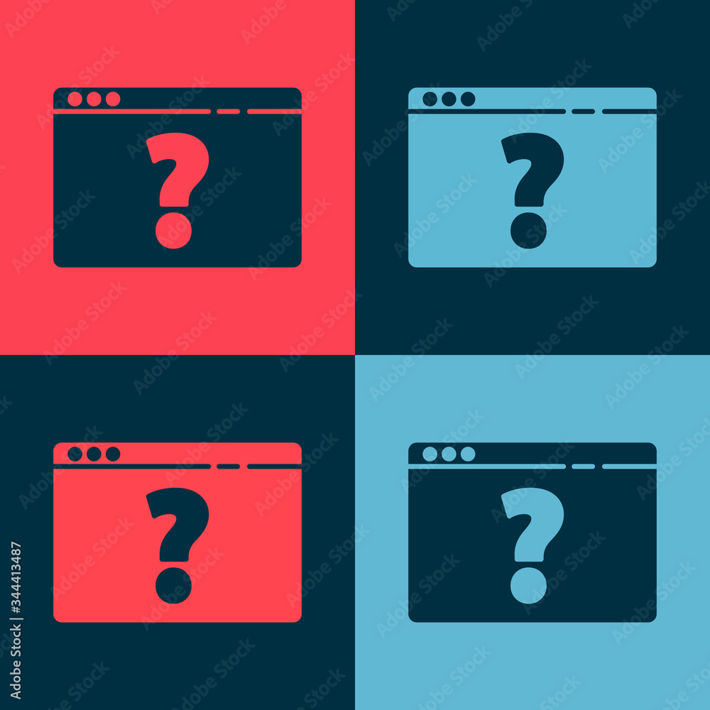 Pop art Browser with question mark icon isolated on color background. Internet communication protocol. Vector Illustration Pop art Browser with question mark icon isolated on color background. Internet communication protocol. Vector Illustration