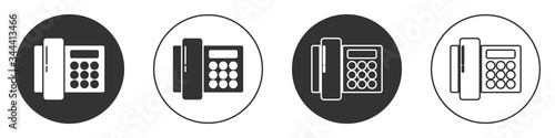 Black Telephone icon isolated on white background. Landline phone. Circle button. Vector Illustration