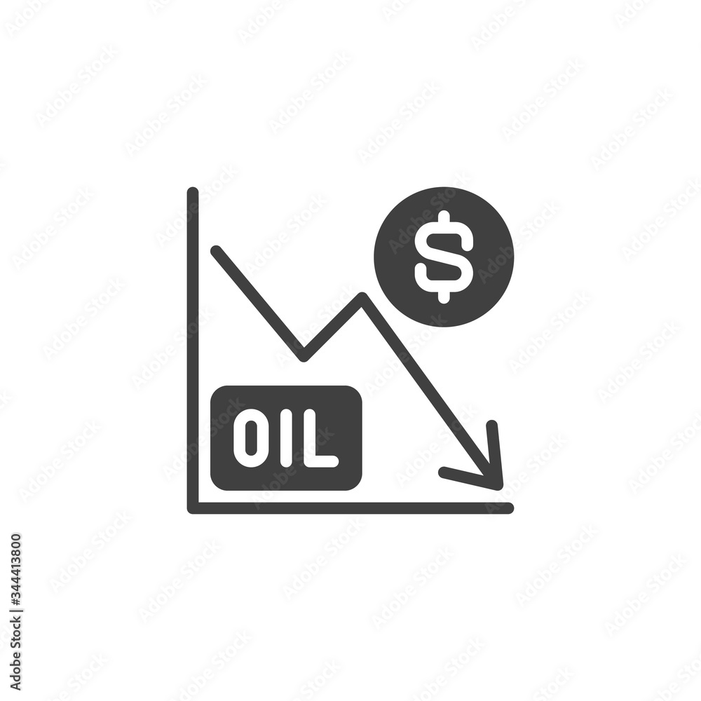 Oil stock crisis vector icon. filled flat sign for mobile concept and web design. Oil price decrease glyph icon. Symbol, logo illustration. Vector graphics Oil stock crisis vector icon. filled flat sign for mobile concept and web design. Oil price decrease glyph icon. Symbol, logo illustration. Vector graphics