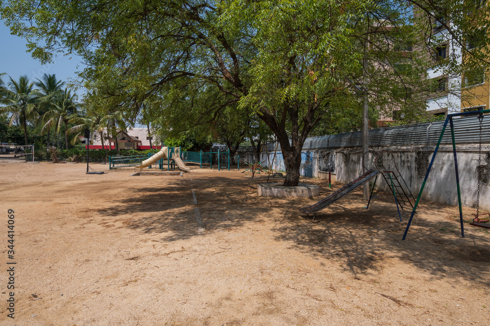 Empty playground at urban school in India Empty playground at urban school in India