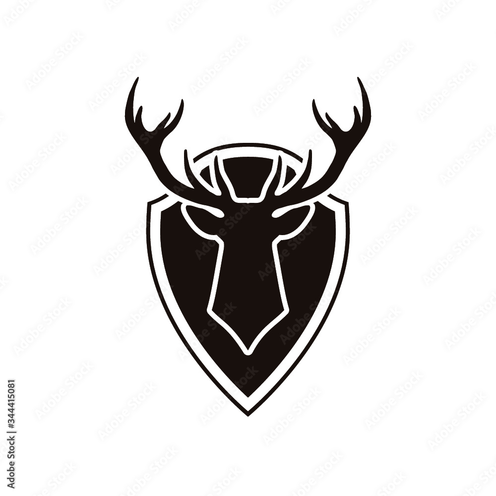Shield and head deer logo design isolated on white background Shield and head deer logo design isolated on white background