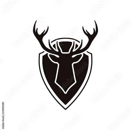 Shield and head deer logo design isolated on white background