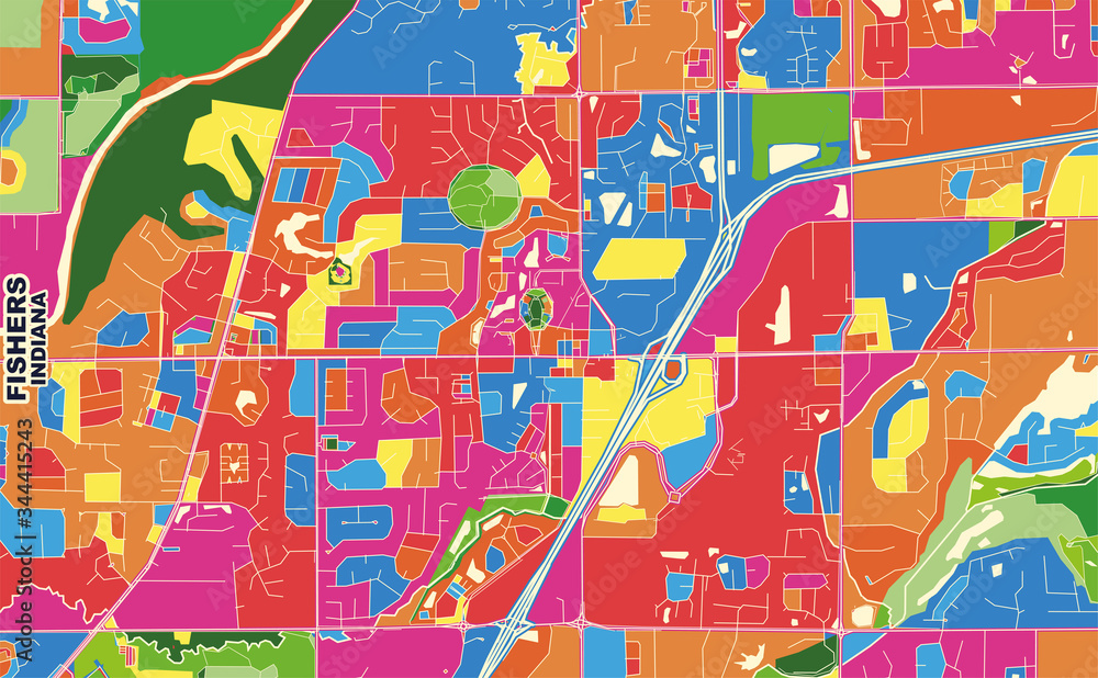 Fishers, Indiana, USA, colorful vector map