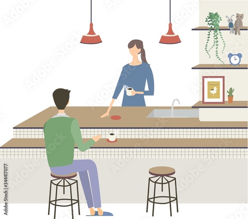 対面キッチン　おしゃれ　シンプル　カウンター　ベクターイラスト