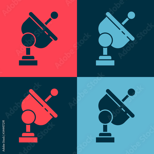 Pop art Radar icon isolated on color background. Search system. Satellite sign. Vector Illustration