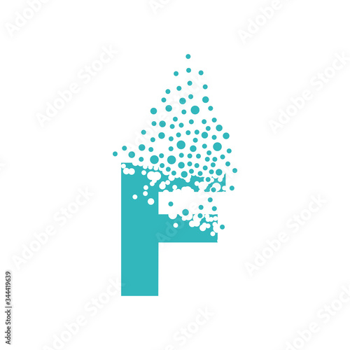 Letter F dispersing into a cloud of bubbles