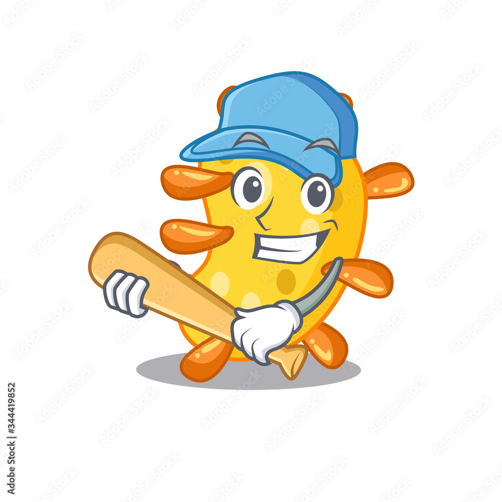 Fototapeta premium Picture of vibrio cartoon character playing baseball