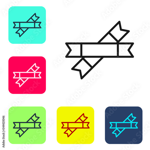 Black line Sugar stick packets icon isolated on white background. Blank individual package for bulk food products as coffee, salt, spices. Set icons in color square buttons. Vector Illustration
