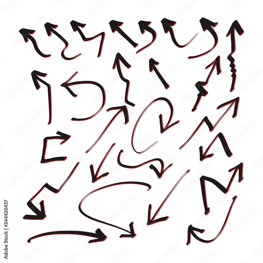 Cartoon style.Hand drawn arrows, borders, icons and symbols.hand drawn doodle design elements on white background Cartoon style.Hand drawn arrows, borders, icons and symbols.hand drawn doodle design elements on white background