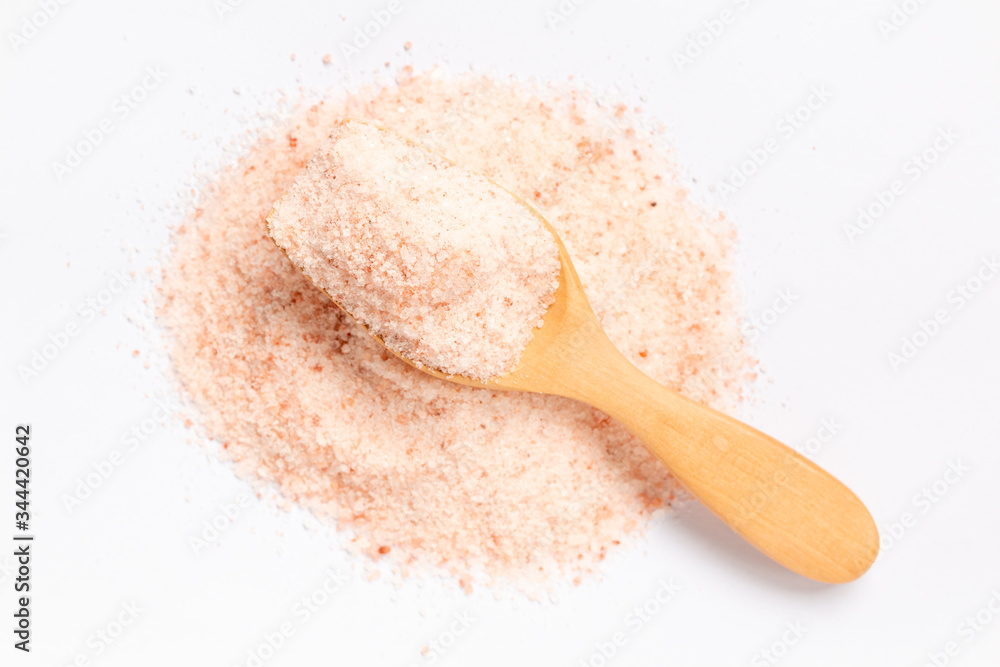 Pink salt , Himalayan salt on white background Pink salt , Himalayan salt on white background