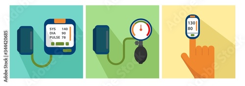 Three difference types of Blood pressure measurement. Medical check. Flat icon vector of heart check