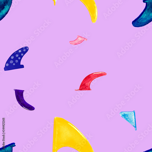 Hand drawn fins on a pink seamless pattern.