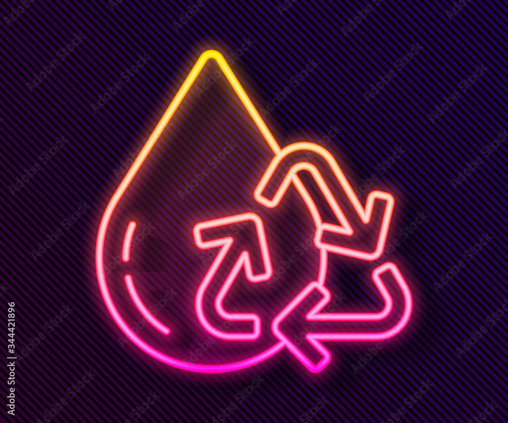 Glowing neon line Recycle clean aqua icon isolated on black background. Drop of water with sign recycling. Vector Illustration Glowing neon line Recycle clean aqua icon isolated on black background. Drop of water with sign recycling. Vector Illustration