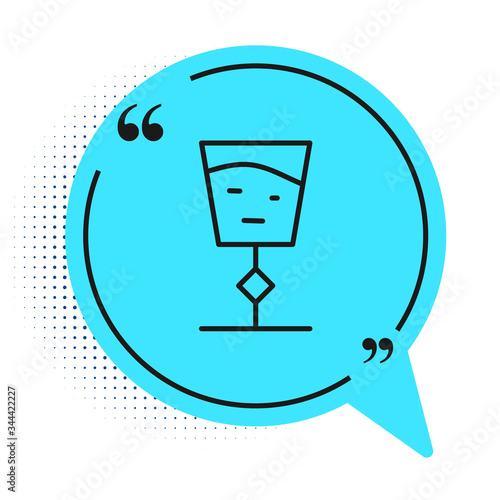 Black line Wine glass icon isolated on white background. Wineglass sign. Blue speech bubble symbol. Vector Illustration