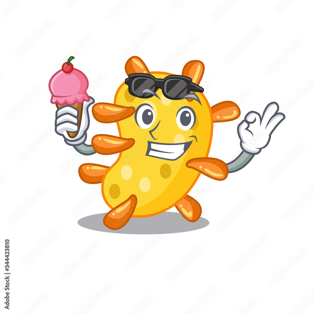 Cartoon design concept of vibrio having an ice cream Cartoon design concept of vibrio having an ice cream