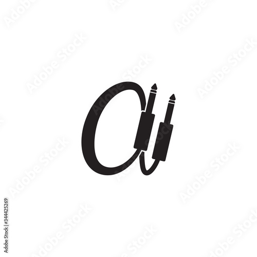 Letter a lowercase alphabet logo design template. Cable jack audio logo concept. Black and white