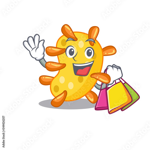 Rich and famous vibrio cartoon character holding shopping bags
