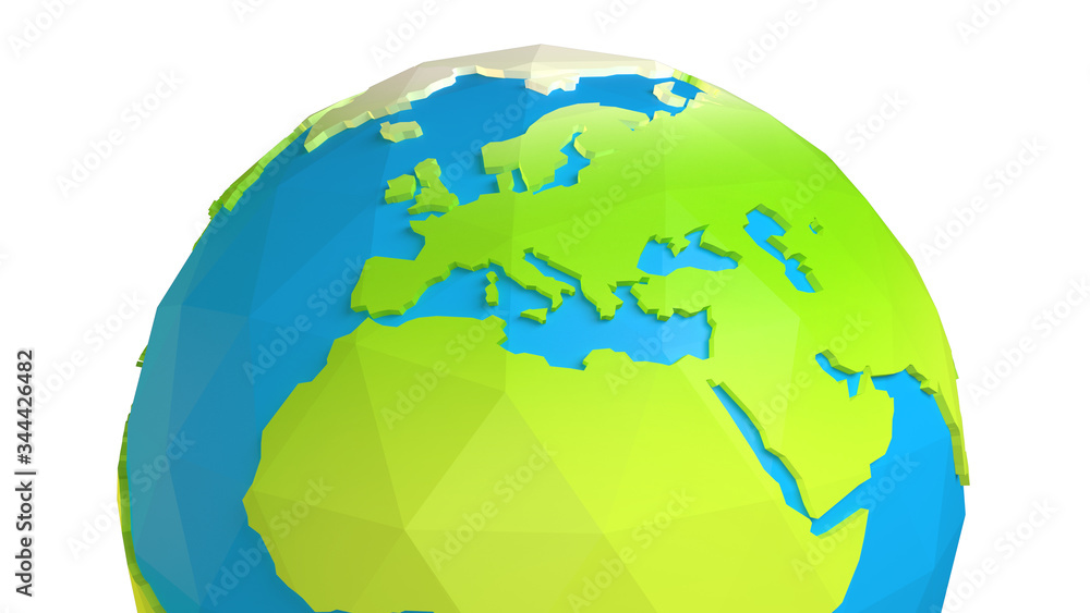 Naklejka premium Low poly earth on white background ( x 3 clipping paths, color adjustable )