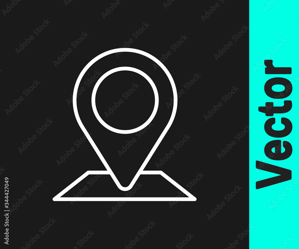 White line Map pin icon isolated on black background. Navigation, pointer, location, map, gps, direction, place, compass, search concept. Vector Illustration White line Map pin icon isolated on black background. Navigation, pointer, location, map, gps, direction, place, compass, search concept. Vector Illustration