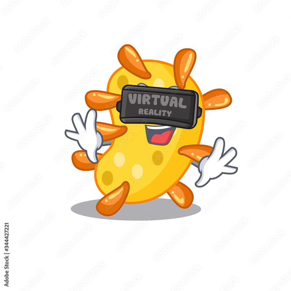 Cartoon design style of vibrio with modern Virtual Reality headset Cartoon design style of vibrio with modern Virtual Reality headset