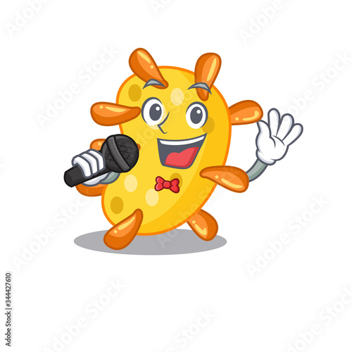 Talented singer of vibrio cartoon character holding a microphone