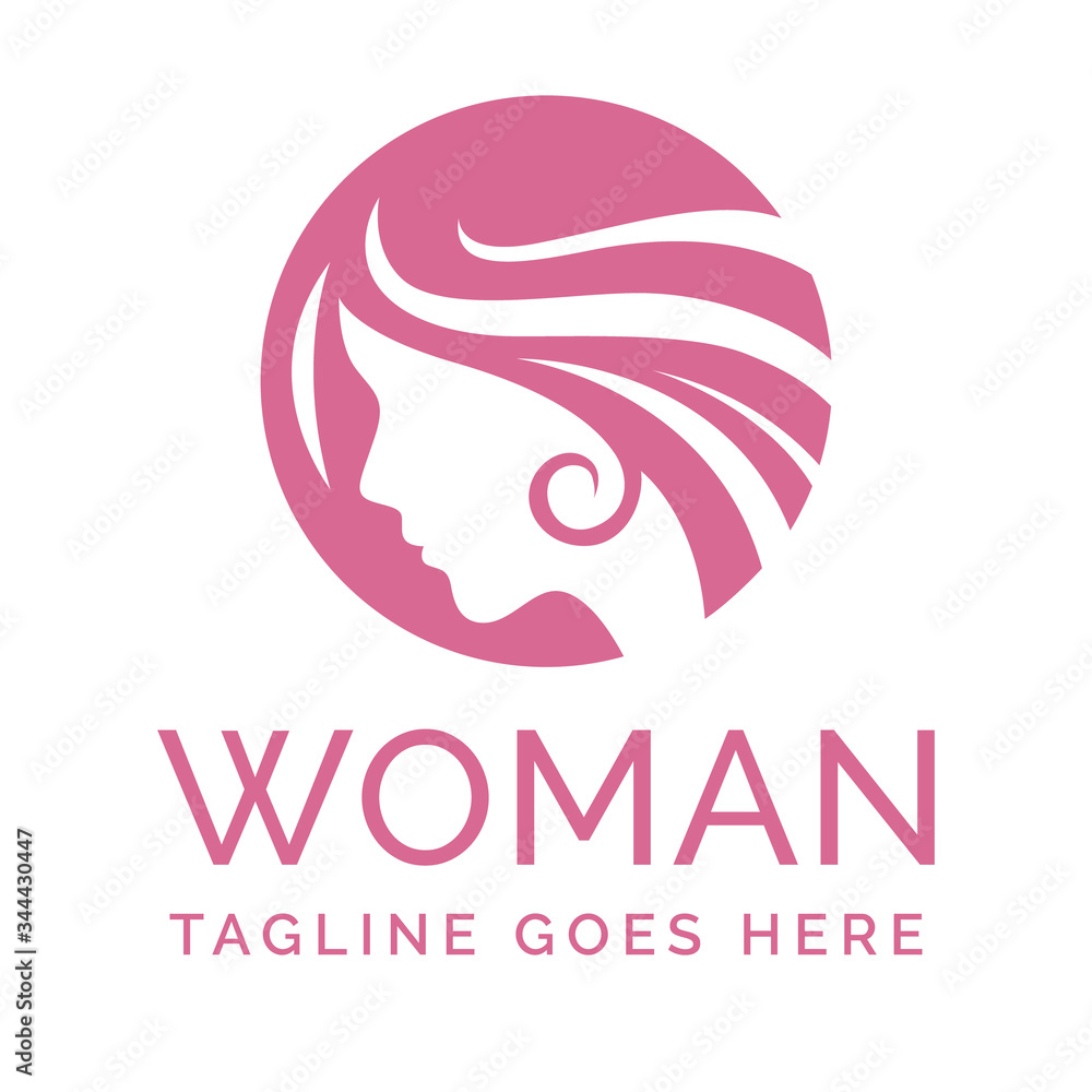 Logo woman head silhouette. Use for beauty salon or cosmetics design