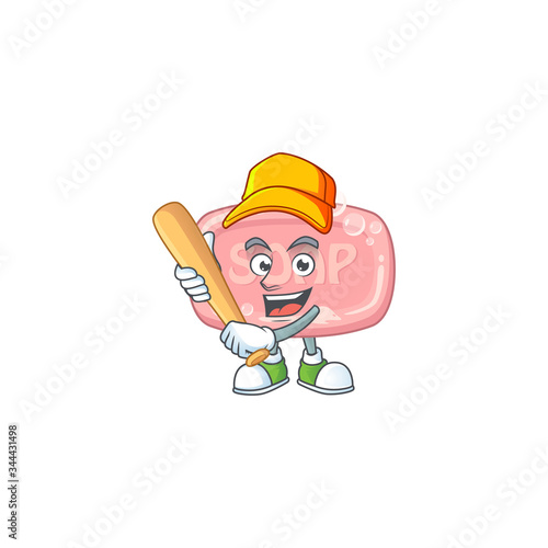Pink soap cartoon design concept of hold baseball stick