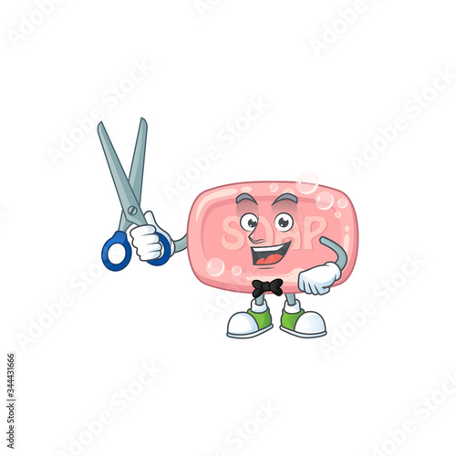 Cute Barber pink soap cartoon character style with scissor