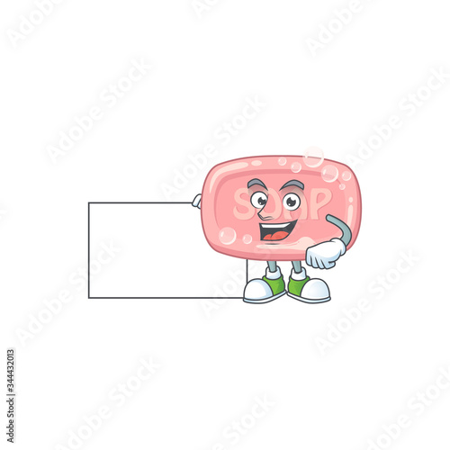 Pink soap cartoon character concept Thumbs up having a white board