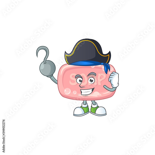 Cool pirate of pink soap cartoon design style with one hook hand