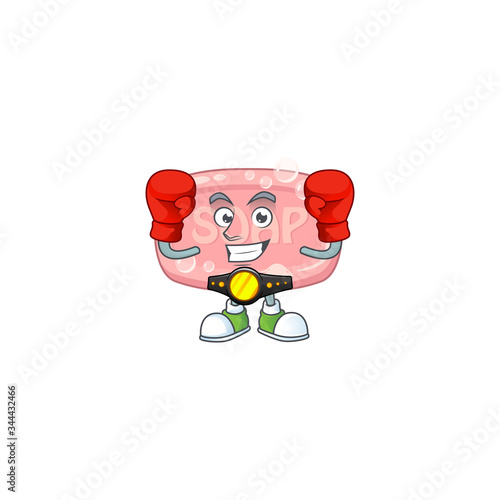 A sporty pink soap boxing athlete cartoon mascot design style