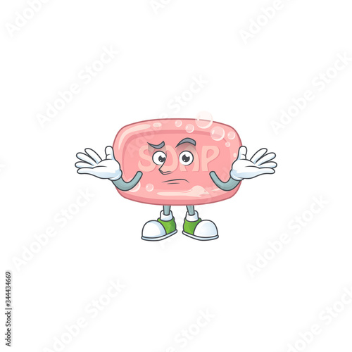 An image of pink soap in grinning mascot cartoon style