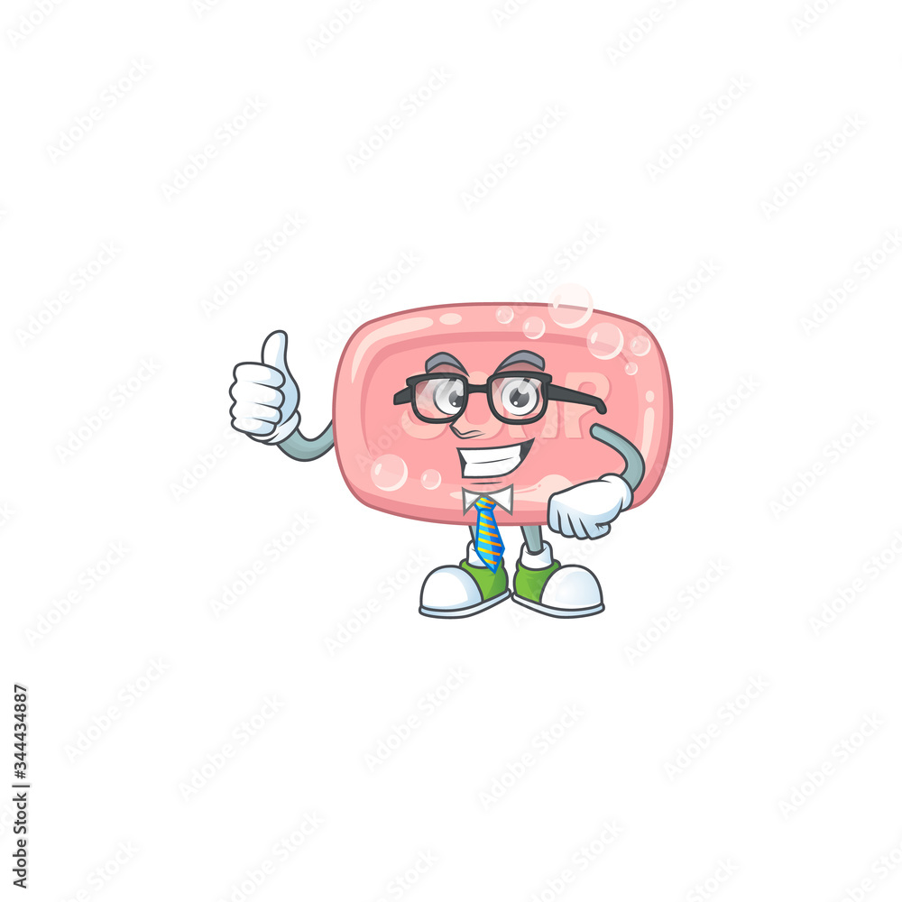 Cartoon character design of pink soap successful businessman
