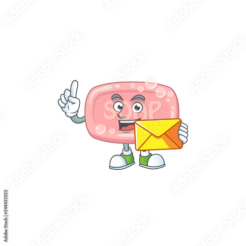 Cute face pink soap mascot design bring brown envelope