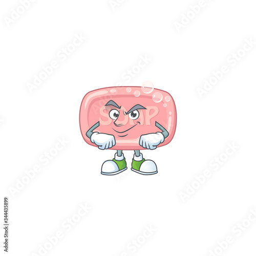 Pink soap mascot design style with grinning face