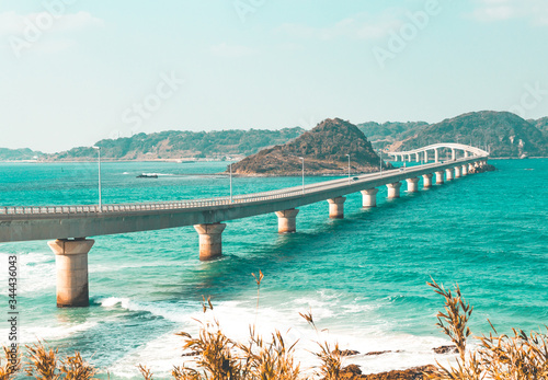 Beautiful Tsunoshima bridge by the sea photo