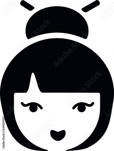 Simple Black Flat Drawing of a Japanese Culture Symbol of  Geisha photo