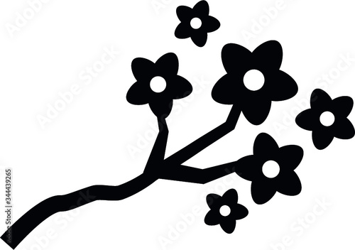 Simple Black Flat Drawing of a Japanese Culture Symbol of  Cherry Blossom photo
