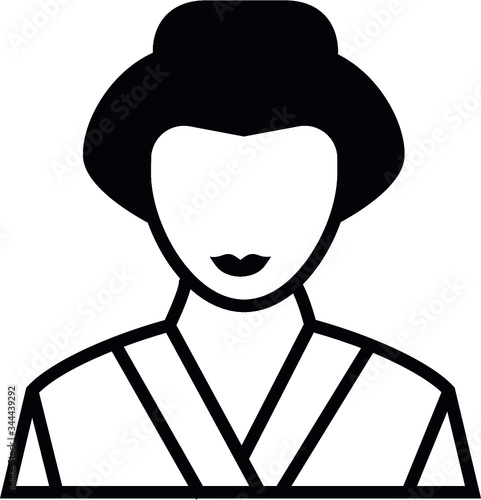 Simple Black Flat Drawing of a Japanese Culture Symbol of  Geisha  photo