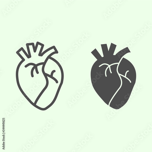 Heart organ line and solid icon. Realistic human heart outline style pictogram on white background. Anatomy and organs signs for mobile concept and web design. Vector graphics.