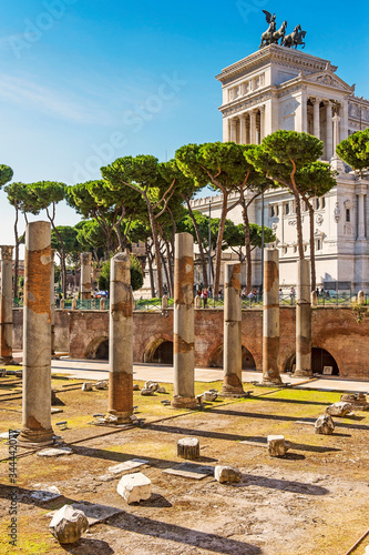 View on Trajan's Forum in Rome, Italy. Columns of antique Trojan forum