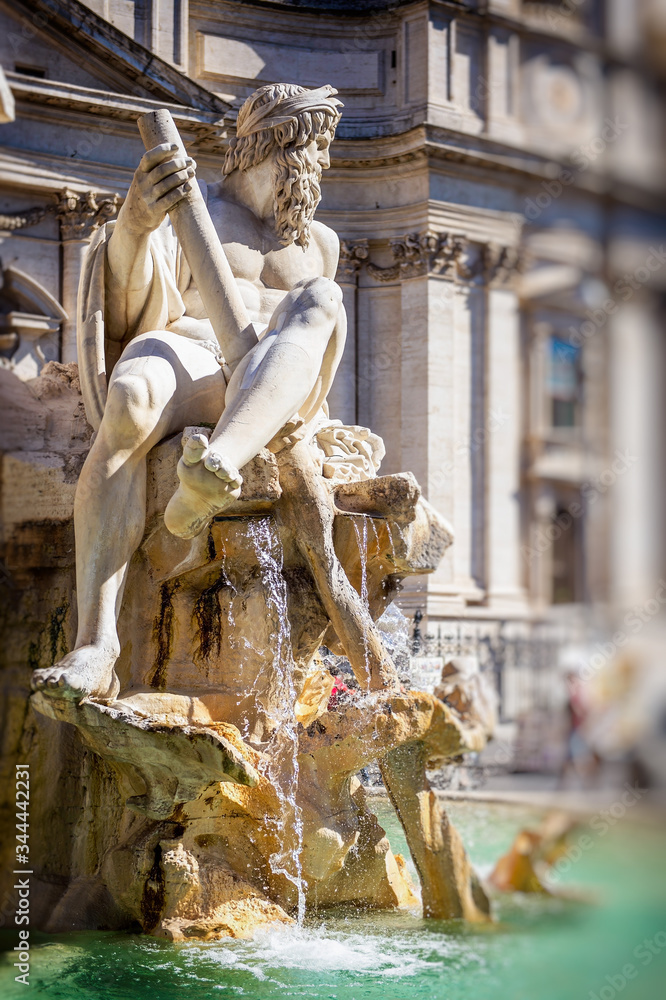 Fountain of the Four Rivers on Piazza Navona in Rome, Italy. 