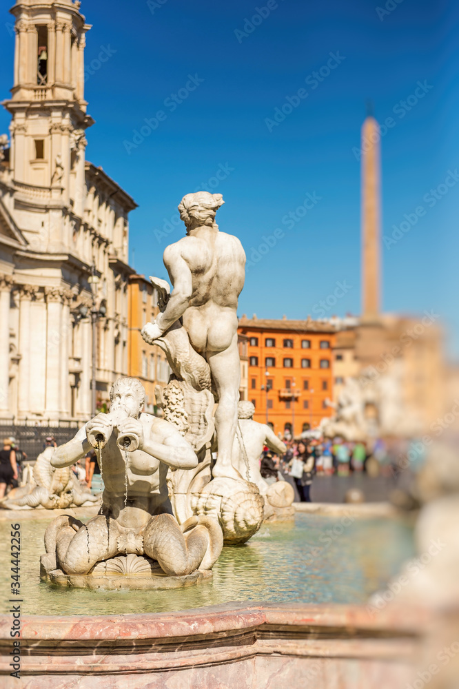 Moor Fountain or Fontana del Moro on Piazza Navona in Rome, Italy. 