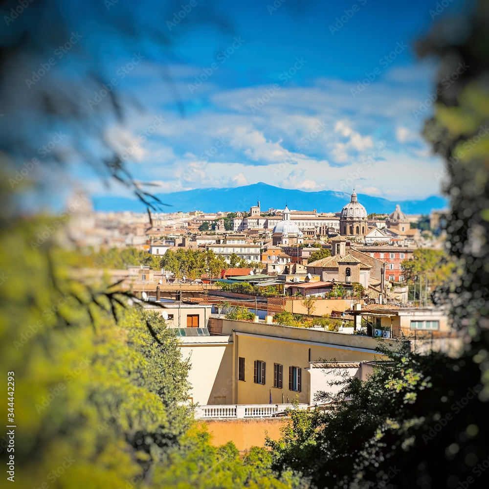 Panoramic view on Rome from botanical garden.