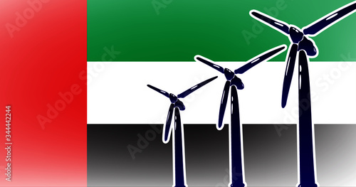 Wind renewable energy in United Arab Emirates vector illustration wind turbine on the flag background in colors green, red, black, white