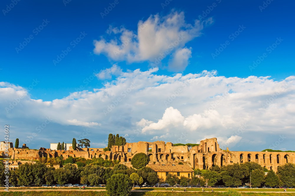 View on antique Palatine Hill in Rome. Rome is a famous tourist destination