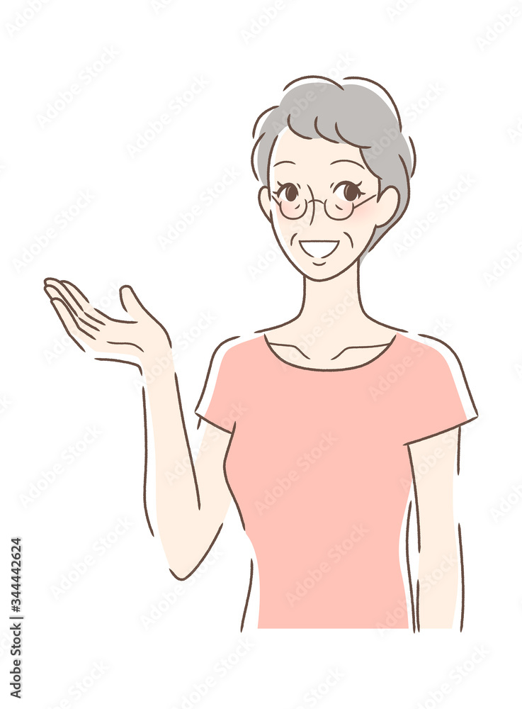笑顔で手のひらを差し出す女性 笑顔で手のひらを差し出す女性