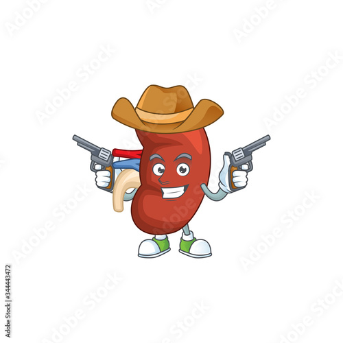 A cowboy cartoon character of right human kidney holding guns